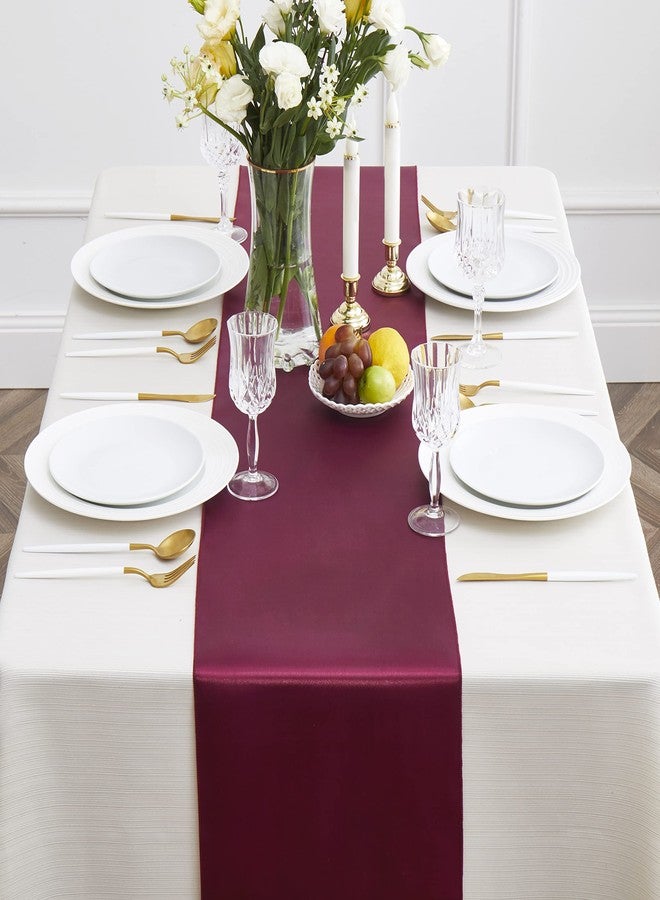 Counfeisly 12pcs Burgundy Satin Table Runners 12" x 108", Elegant and Smooth Silky Fabric Table Decor for Wedding Banquet Birthday Decoration - Image 2