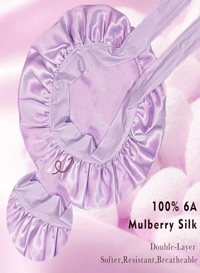 Simnice Silk Bonnet for Sleeping Women - 100% Silk Sleeping Bonnet，Large Double-Layer Mulberry Silk Bonnets with Elastic Tie Band for Hair Care, Purple - Image 2