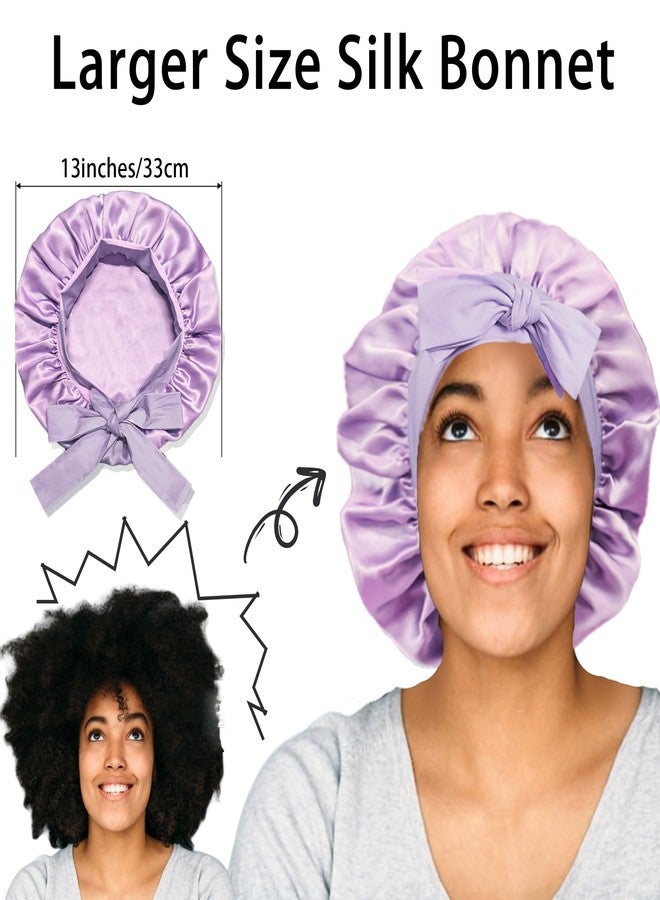 Simnice Silk Bonnet for Sleeping Women - 100% Silk Sleeping Bonnet，Large Double-Layer Mulberry Silk Bonnets with Elastic Tie Band for Hair Care, Purple - Image 4