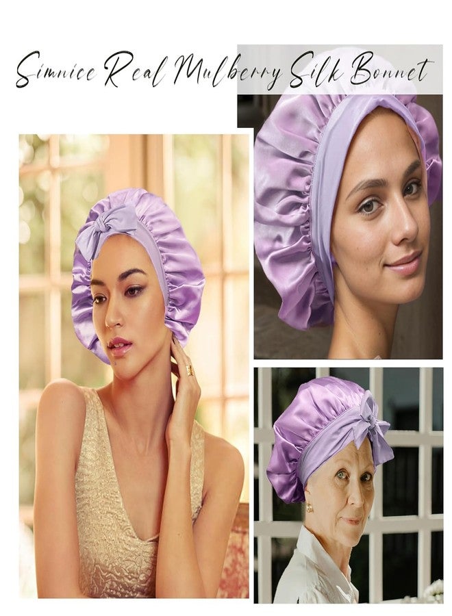 Simnice Silk Bonnet for Sleeping Women - 100% Silk Sleeping Bonnet，Large Double-Layer Mulberry Silk Bonnets with Elastic Tie Band for Hair Care, Purple - Image 5
