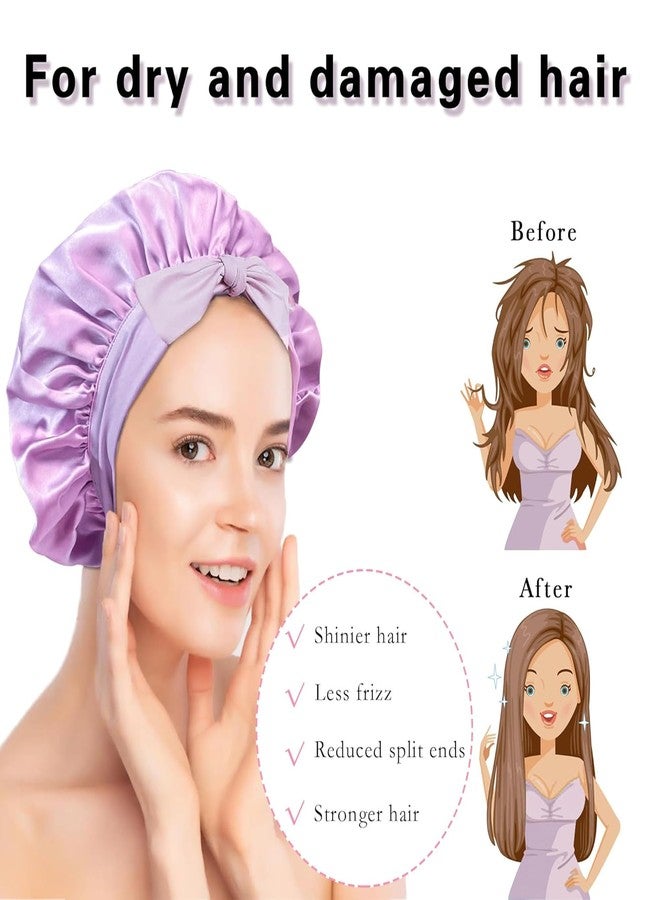 Simnice Silk Bonnet for Sleeping Women - 100% Silk Sleeping Bonnet，Large Double-Layer Mulberry Silk Bonnets with Elastic Tie Band for Hair Care, Purple - Image 3