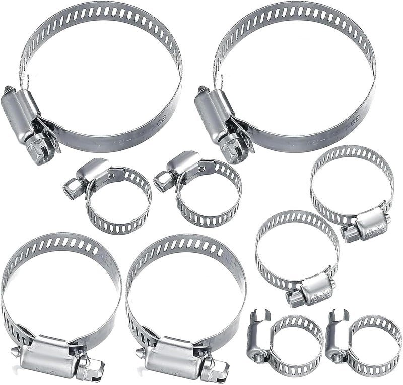 MAX-EMA GLOBAL MAX-EMA Stainless Steel Hose Pipe Clamp Set 10 Pcs 5 Sizes Adjustable Pipe Clamps Metal Screw Clip SS Hose Tightener For Car, Garden, Water, Gas, Fuel Pipes Heavy Duty Steel Pipe Clips Kit - Image 1