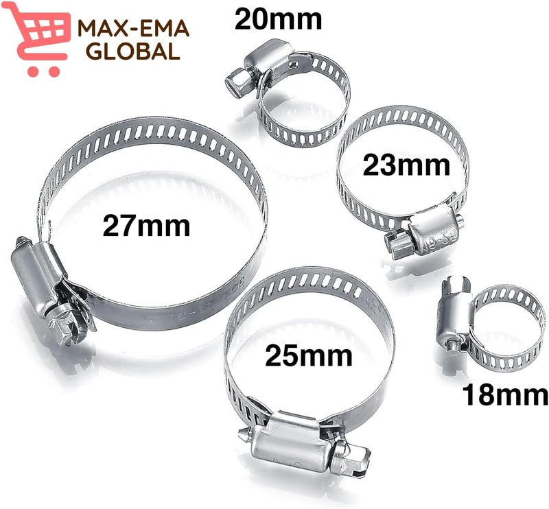 MAX-EMA GLOBAL MAX-EMA Stainless Steel Hose Pipe Clamp Set 10 Pcs 5 Sizes Adjustable Pipe Clamps Metal Screw Clip SS Hose Tightener For Car, Garden, Water, Gas, Fuel Pipes Heavy Duty Steel Pipe Clips Kit - Image 2