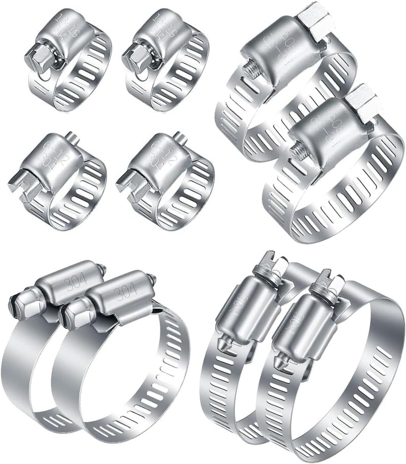 MAX-EMA GLOBAL MAX-EMA Stainless Steel Hose Pipe Clamp Set 10 Pcs 5 Sizes Adjustable Pipe Clamps Metal Screw Clip SS Hose Tightener For Car, Garden, Water, Gas, Fuel Pipes Heavy Duty Steel Pipe Clips Kit - Image 4