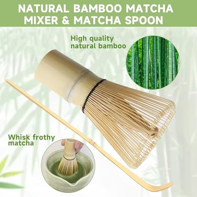 rayihni 5Pcs Matcha Tea SetBamboo Matcha Whisk Set With Scoop And Ceramic Whisk Holder 500Ml Pouring Spout Bowl With A CatShaped Tea RestJapanese Matcha Kit For Beginners And Tea Lovers - Image 3