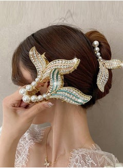 3pcs Elegant Rhinestone Metal Hair Clip Claw Large Mermaid Tail Advanced Pearl Alloy Shark Clip For Women Fish Tail Hair Accessories