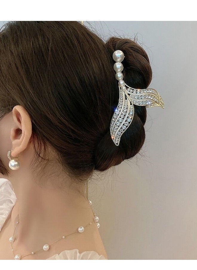 Al Aoyama - 3pcs Elegant Rhinestone Metal Hair Clip Claw Large Mermaid Tail Advanced Pearl Alloy Shark Clip For Women Fish Tail Hair Accessories - Image 1