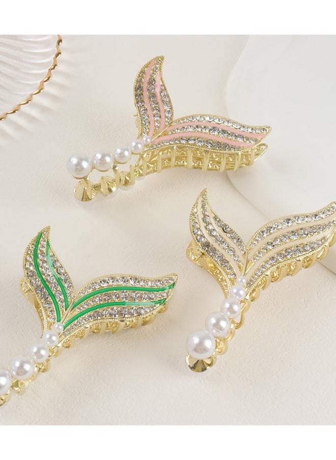 Al Aoyama - 3pcs Elegant Rhinestone Metal Hair Clip Claw Large Mermaid Tail Advanced Pearl Alloy Shark Clip For Women Fish Tail Hair Accessories - Image 1