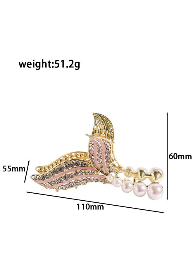 Al Aoyama - 3pcs Elegant Rhinestone Metal Hair Clip Claw Large Mermaid Tail Advanced Pearl Alloy Shark Clip For Women Fish Tail Hair Accessories - Image 1