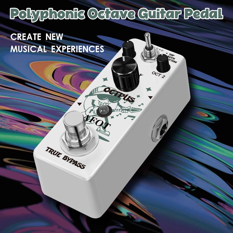 AFOT Polyphonic Octave Guitar Pedal, Digital Octave Mini Pedal,3 Modes Octave Shifter with Top/Both/Bottom Selection, Compact & Practical Aluminum Build, True Bypass for Electric Guitar - Image 2