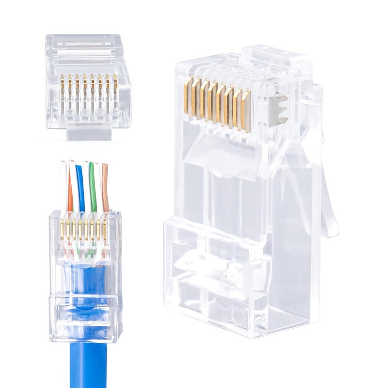 W-NECTOUN Cat6 Pass Through RJ45 Connectors, 100-PACK Cat 6 Ends/UTP Network Plugs for Solid Strand Cable - Image 1