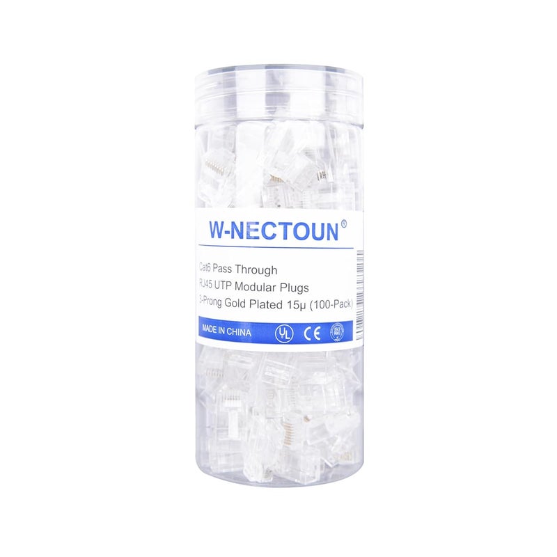 W-NECTOUN Cat6 Pass Through RJ45 Connectors, 100-PACK Cat 6 Ends/UTP Network Plugs for Solid Strand Cable - Image 4
