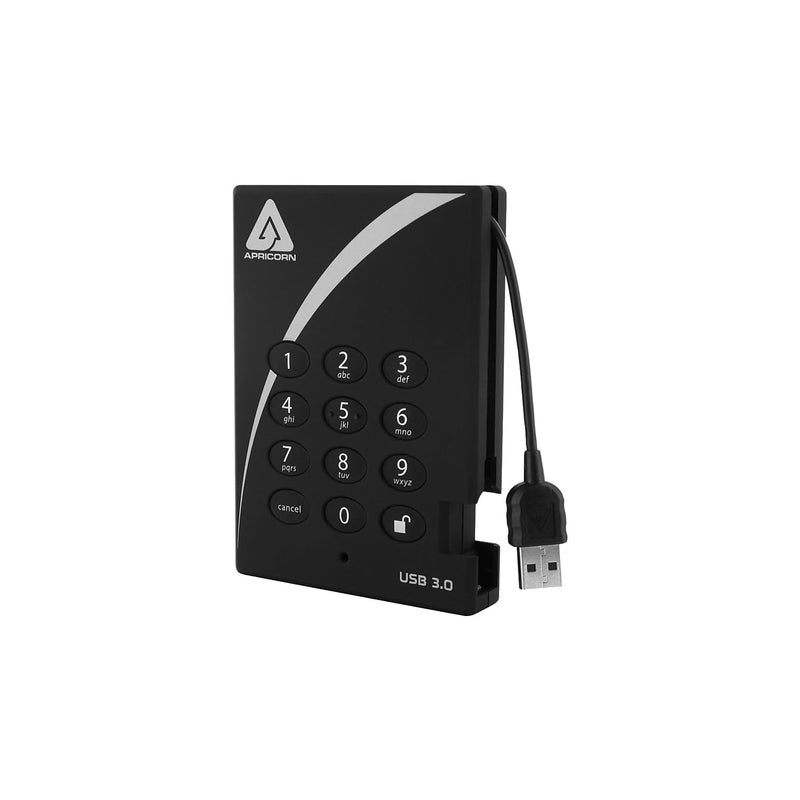 Apricorn قرص صلب خارجي Apricorn Aegis Padlock 3.0 سعة 2 تيرابايت USB 3.0، أسود (A25-3PL256-2000) - Image 1