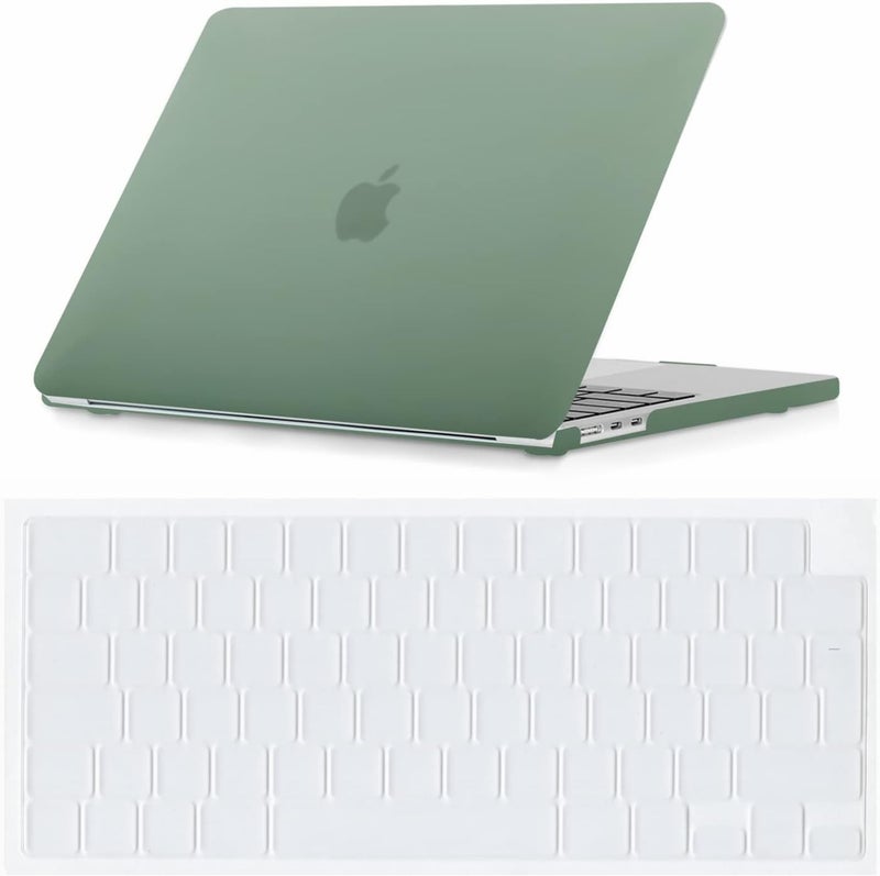 سيفن لاين متوافق مع حافظة MacBook Air 13 بوصة M2/M3/M4 2022-2025 لـ Mac Air 13.6 بوصة موديل A2681/A3113/A3240 حافظة صلبة واقية للكمبيوتر المحمول مع غطاء لوحة مفاتيح، أخضر منتصف الليل - Image 1