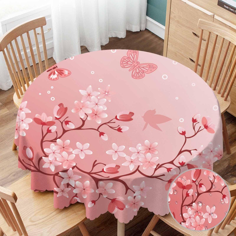 Yibeas Tablecloth Round Cherry Blossom Table Cloth Japanese Pink Cherry Tree Nature Table Cover for Dining Room Kitchen Decoration Round Tablecloths 60 inch