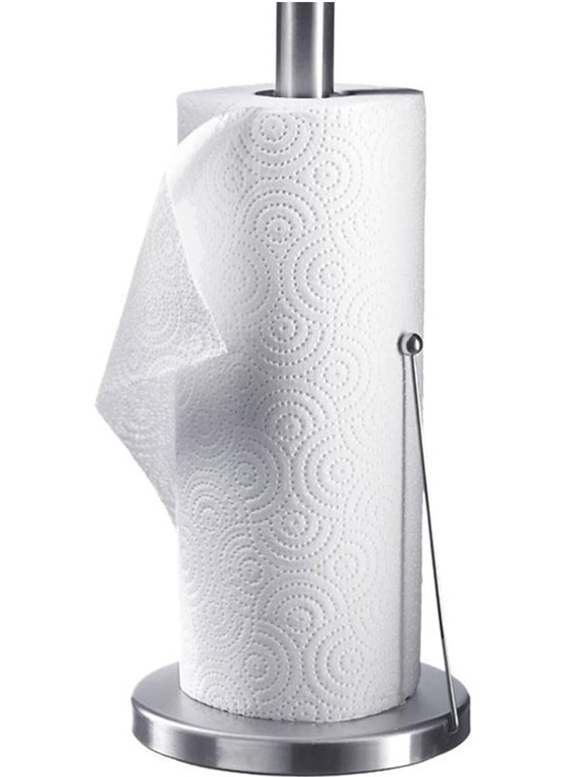 2-set Stainless Steel Paper Towel Holder with Base Vertical Design, Standing Paper Towel Roll Holder for Kitchen Bathroom Roll Organizer, One-Handed Operation Countertop Roll Dispenser  - Image 2