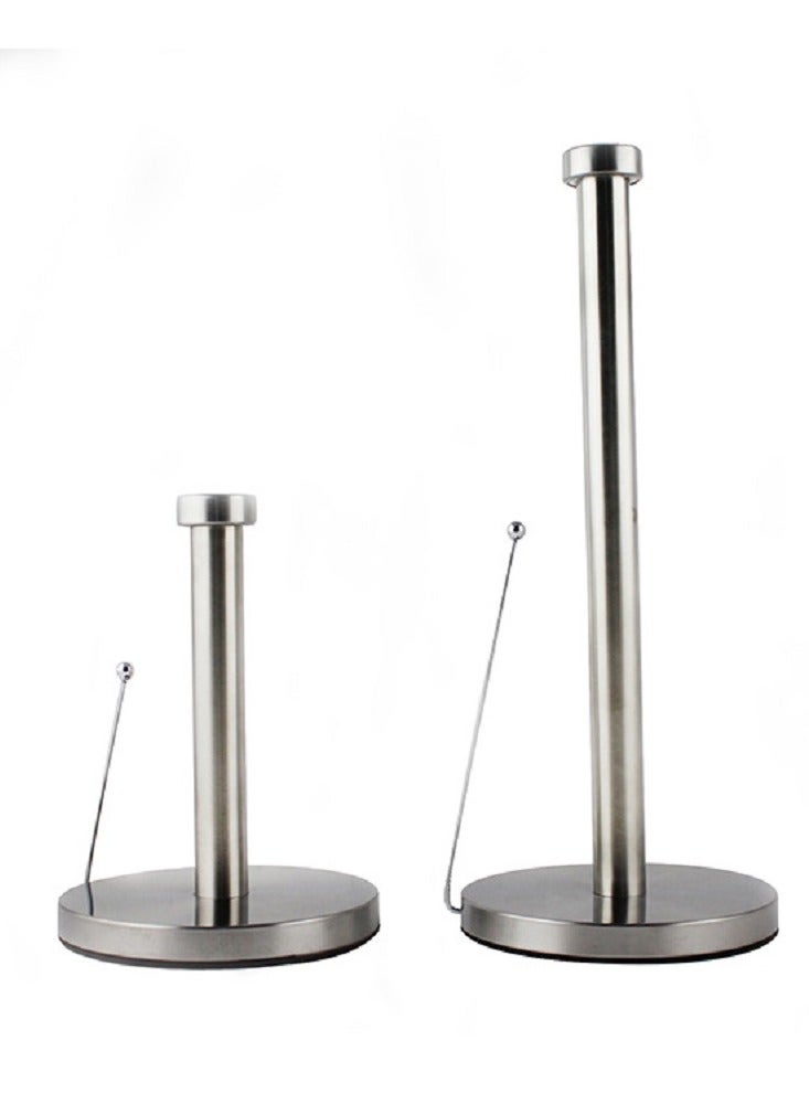 2-set Stainless Steel Paper Towel Holder with Base Vertical Design, Standing Paper Towel Roll Holder for Kitchen Bathroom Roll Organizer, One-Handed Operation Countertop Roll Dispenser  - Image 1