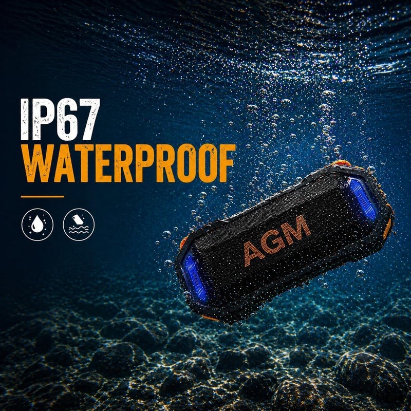 AGM Magrock Magnetic Portable Bluetooth Speaker,IP67 Waterproof,1800 mAh | Powerful Bass & TWS Stereo Sound for Outdoor Parties, Pool, Beach & Camping - Dynamic RGB Lights - Image 2