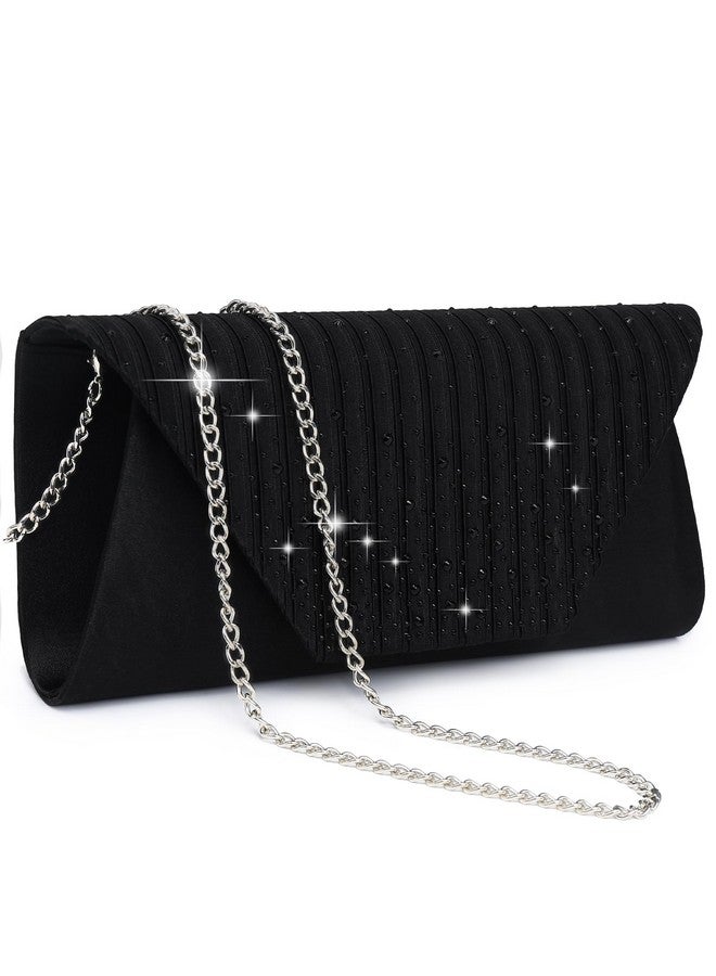 DASEIN Women Evening Bags Wedding Purses Handbags Party Clutches Cocktail Prom Clutch With Glitter Rhinestones (Black) - Image 1