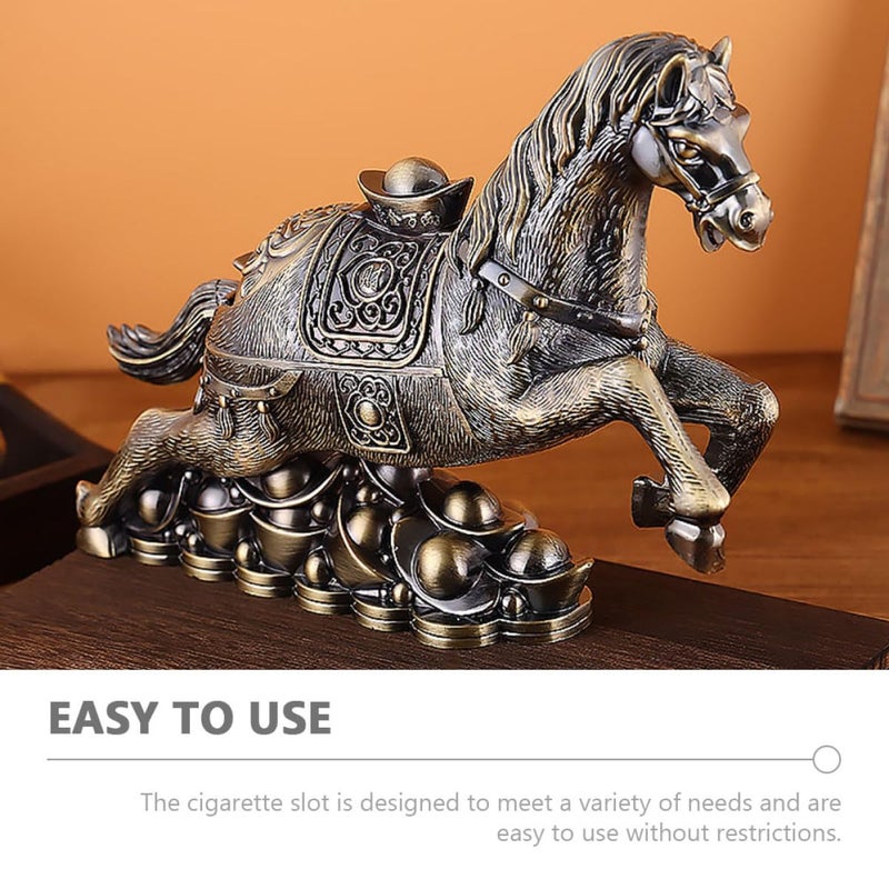 Vintage Metal Horse Ashtray With Engraving Classic European Style Desktop Home Office Smoking Accessory - Image 3