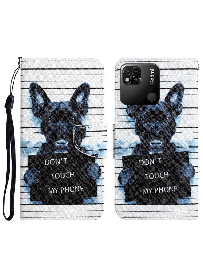 HuHa Case Cover For Xiaomi Redmi 9C / 10A Colored Drawing Leather Phone Case Black Dog 