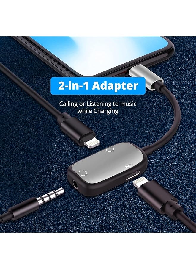 erorex - Dual Headphone Adapter 2 In 1 Audio And Charging Dongle Adapter Aux Cord And Charger Splitter Adapter Compatible With Iphone 14 14 Pro Max 13 Mini 13 12 11 Xr - Image 1