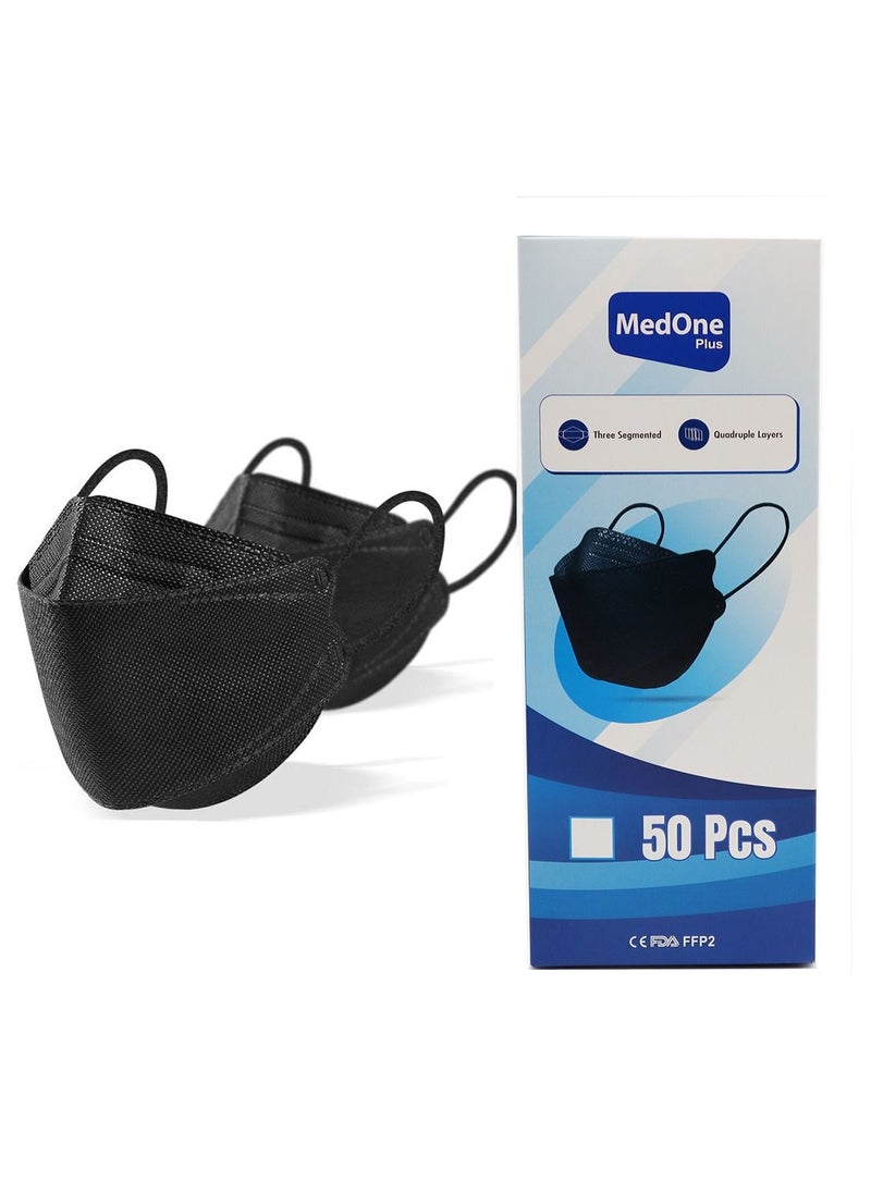 MedOne - Pack Of 100 Disposаble KF94 Face Mask For Adults Single Pack White And Black - Image 1