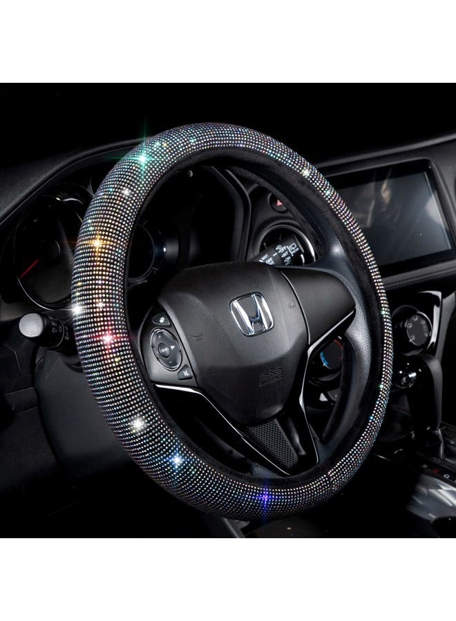 Valleycomfy Steering Wheel Cover for Women Men Bling Bling Crystal Diamond Sparkling Car SUV Wheel Protector Universal Fit 15 Inch (Black with Colorful Diamond,Standard Size(14" 1/2-15" 1/4)) - Image 1