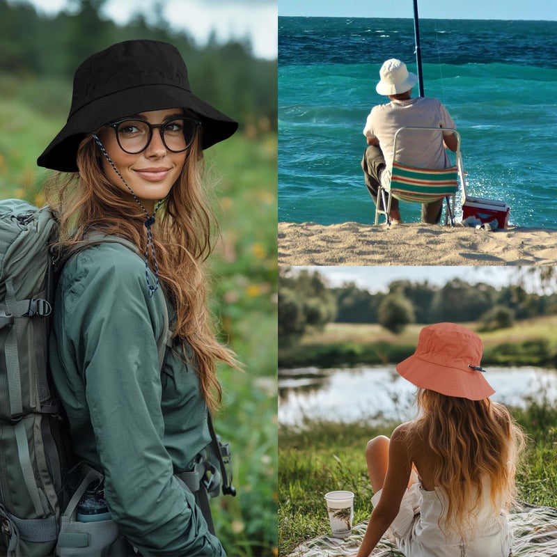 PFFY Quick Dry Waterproof Packable Bucket Hat for Women Men Outdoor Sun Hats with Detachable Chin Strap White (More Loose) - Image 4