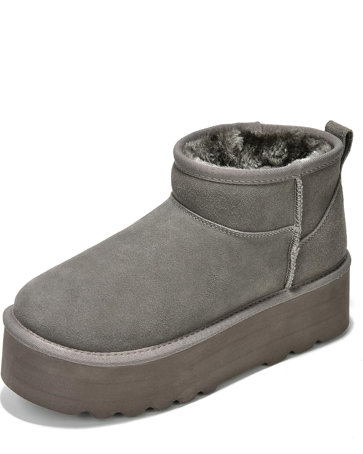 Project Cloud 100% Genuine Suede Leather Ankle Boots for Women - Fur Boots Memory Foam Womens Boots - Anti-Slip Mini Platform Boots, Lightweight Winter Boots for Women Snow Boots (Huggy, Grey, 8)