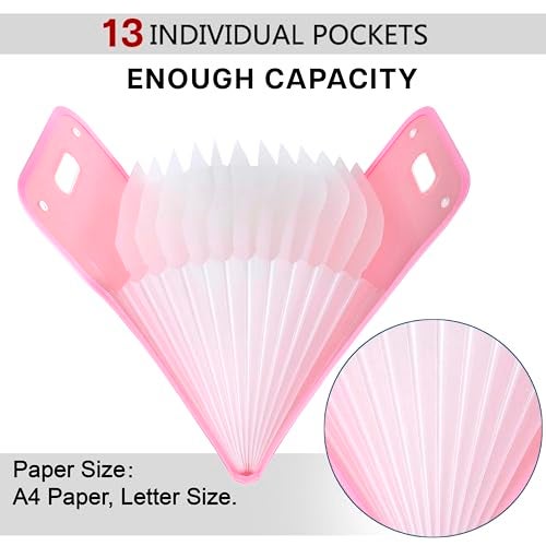 NISUN 13 Pockets Vertical Expanding File Folder Accordion File Folder Organizer for A4 Size Letter Size Paper Document Holder Organizer (Pink) - Image 3