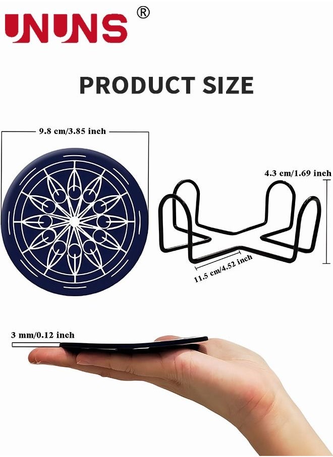 UNUNS - 8PCS Coffee Coasters Set for Drinks, 9.8CM Soft Cup Mat with Metal Holder and 8 Classical Geometry Patterns, Drink Coasters Set for Tabletop Protection Home Decor - Image 1