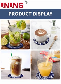 UNUNS 8PCS Coffee Coasters Set for Drinks, 9.8CM Soft Cup Mat with Metal Holder and 8 Classical Geometry Patterns, Drink Coasters Set for Tabletop Protection Home Decor  - Image 4