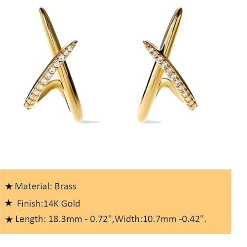 VAMA FASHIONS Valentine's 18K Gold Plated Trendy X Stud Earrings Dainty Anti Tarnish Earring Simple Minimalist Cubic Zirconia Diamond Gold Earrings Hypoallergenic Studs Valentine's day special for Women - Image 3