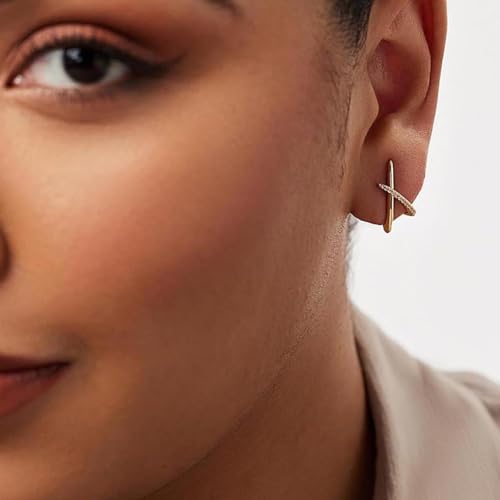 VAMA FASHIONS Valentine's 18K Gold Plated Trendy X Stud Earrings Dainty Anti Tarnish Earring Simple Minimalist Cubic Zirconia Diamond Gold Earrings Hypoallergenic Studs Valentine's day special for Women - Image 5
