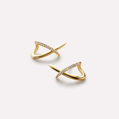 VAMA FASHIONS Valentine's 18K Gold Plated Trendy X Stud Earrings Dainty Anti Tarnish Earring Simple Minimalist Cubic Zirconia Diamond Gold Earrings Hypoallergenic Studs Valentine's day special for Women - Image 4