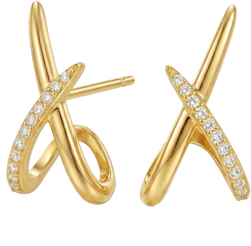 VAMA FASHIONS Valentine's 18K Gold Plated Trendy X Stud Earrings Dainty Anti Tarnish Earring Simple Minimalist Cubic Zirconia Diamond Gold Earrings Hypoallergenic Studs Valentine's day special for Women - Image 1