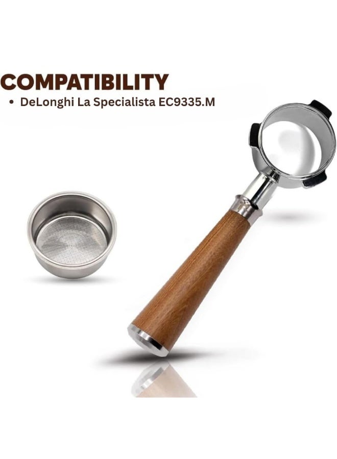 TEGRILO Bottomless Portafilter 51mm compatible to DeLonghi La Specialista EC9335.M Coffee Machines, Naked Coffee Portafilter with Stainless Steel Filter Basket and Rosewood Handle (EC9335.M) - Image 3