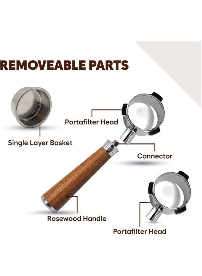 TEGRILO Bottomless Portafilter 51mm compatible to DeLonghi La Specialista EC9335.M Coffee Machines, Naked Coffee Portafilter with Stainless Steel Filter Basket and Rosewood Handle (EC9335.M) - Image 5