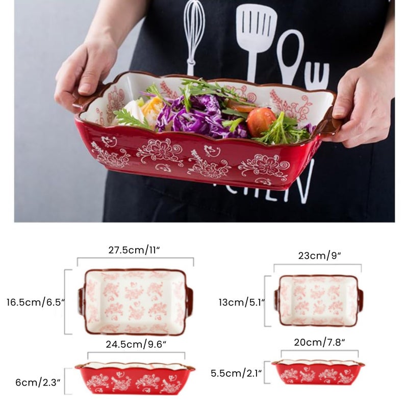 TUSIMI Rectangle Casserole Dish, Porcelain Baking Dish Lasagna Baking Dish Cheese Serving Oven Bakeware,Set of 2, Red - Image 3