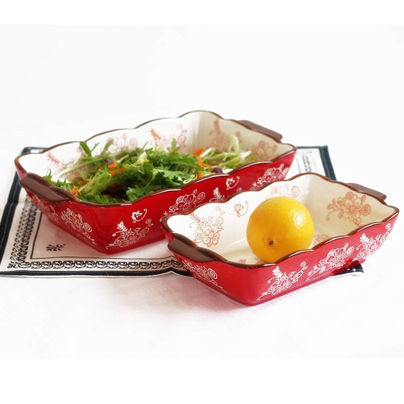 TUSIMI Rectangle Casserole Dish, Porcelain Baking Dish Lasagna Baking Dish Cheese Serving Oven Bakeware,Set of 2, Red - Image 2