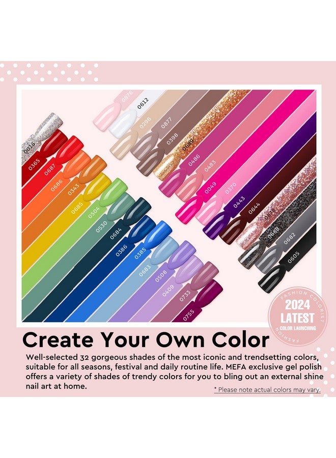 MEFA 56 Pcs Gel Nail Polish Kit With U V Light, 32 Colors All Seasons Soak Off Gel Polish Nail Set With Matte/Glossy Base Top Coat Essential Manicure Tools Nails Art Diy Gifts - Image 3