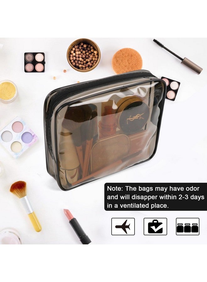 APREUTY Clear Makeup Bags, Tsa Approved 3 Pcs Cosmetic Makeup Bags Set Clear Pvc With Zipper Handle Portable Travel Luggage Pouch Airport Airline Vacation Organization (Black Brown)  - Image 3