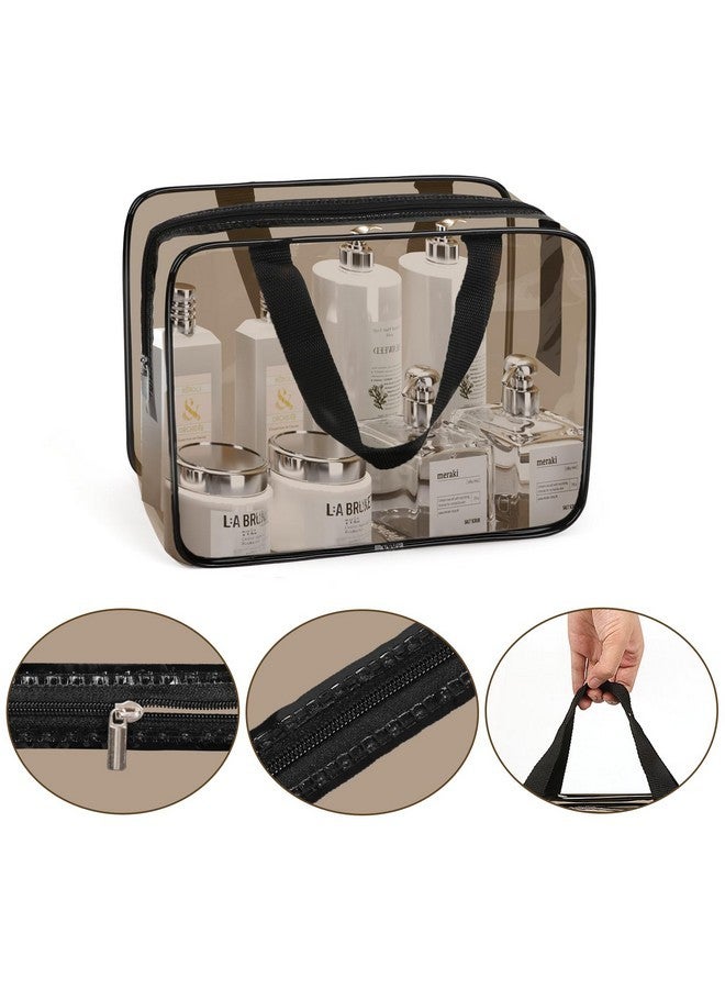 APREUTY Clear Makeup Bags, Tsa Approved 3 Pcs Cosmetic Makeup Bags Set Clear Pvc With Zipper Handle Portable Travel Luggage Pouch Airport Airline Vacation Organization (Black Brown)  - Image 4