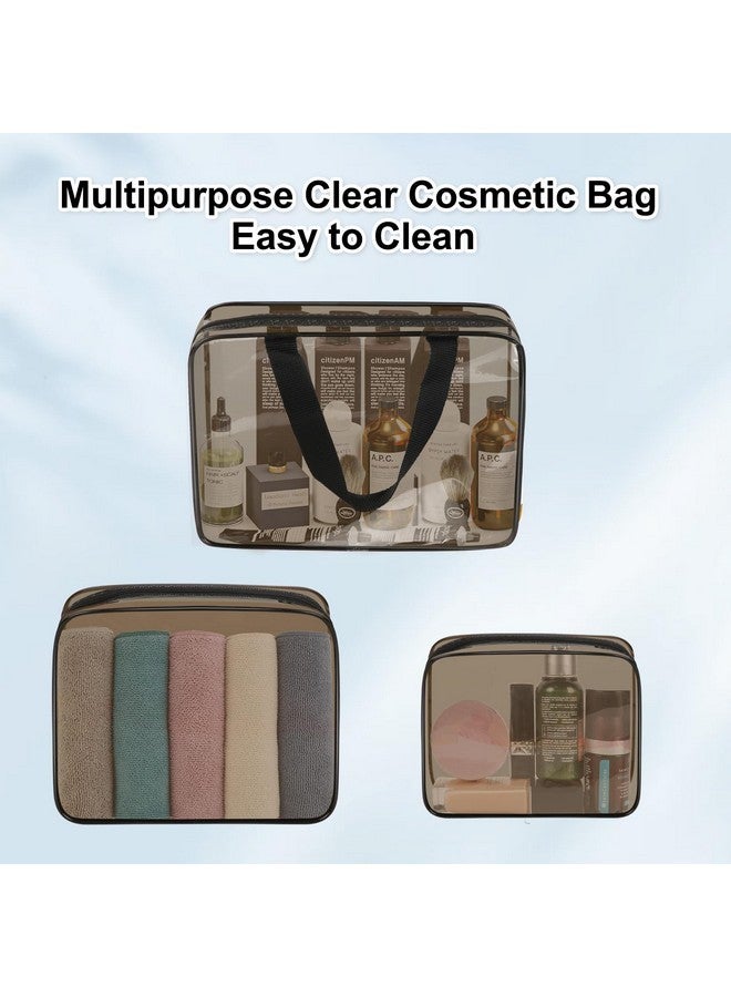 APREUTY Clear Makeup Bags, Tsa Approved 3 Pcs Cosmetic Makeup Bags Set Clear Pvc With Zipper Handle Portable Travel Luggage Pouch Airport Airline Vacation Organization (Black Brown)  - Image 5