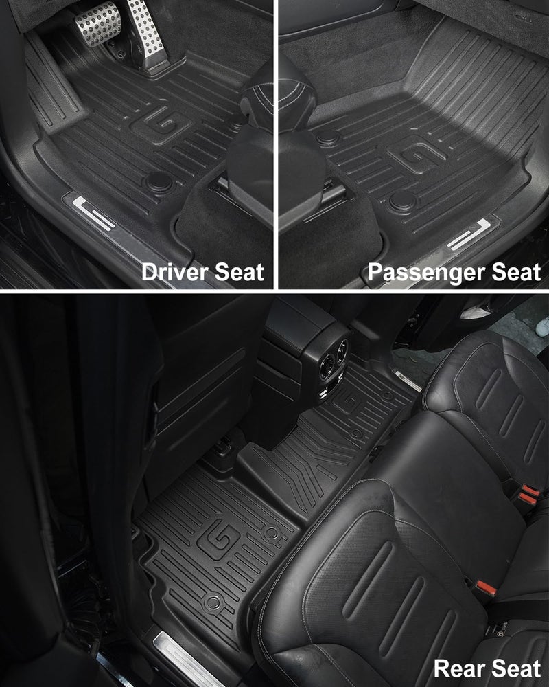 IKABEVEM Original Floor Mats for 2019-2025 2026 Mercedes-Benz G Class/G550/G580/AMG G63 SUV - Custom Fit All Weather TPE Floor Liners 1st & 2nd Row Full Set Car Mats, Black - Image 3