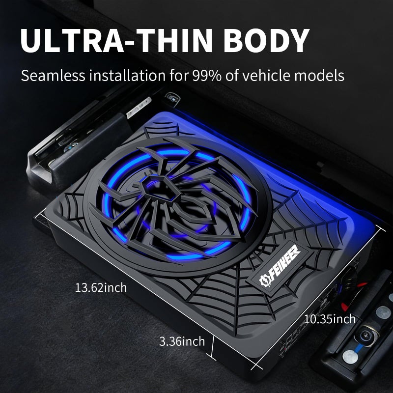 Feikeer NEW 10" 1200W Subwoofer,BLUE Slim Underseat Car Subwoofer and Amp Package.Under Seat Subwoofers with Amp,Individual Control for Low Pass/Gain/Boost Bass.Deep Bass Perfect for Truck/SUV/Jeep/MPV - Image 3