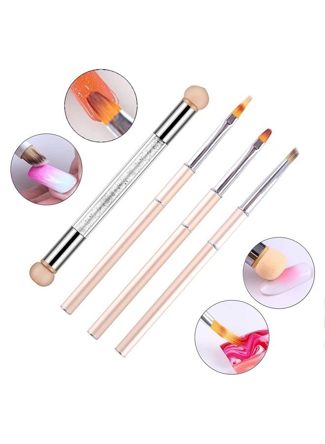 WOKOTO 4 Pcs Gradient Ombre Nail Brushes Kit Gold Metal Handle Ombre Brush For Gel Nails Two Way Nail Brush Sponges Acrylic Nail Brush Set - Image 2