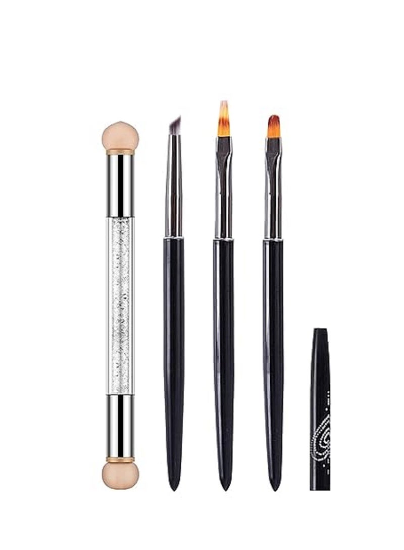 WOKOTO 4 Pcs Gradient Ombre Nail Brushes Kit Gold Metal Handle Ombre Brush For Gel Nails Two Way Nail Brush Sponges Acrylic Nail Brush Set - Image 1