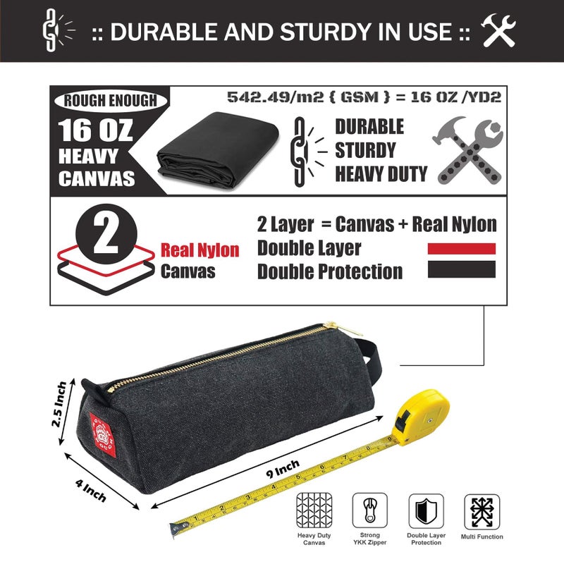 RE ROUGH ENOUGH Rough Enough Small Tool Pouch Bag for Motorcycle Bike Accessories Storage Organizer with Zipper Handle Canvas Black - Image 3